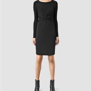 AllSaints Sian Coal Gray Long Sleeve Soft Wool Dress
